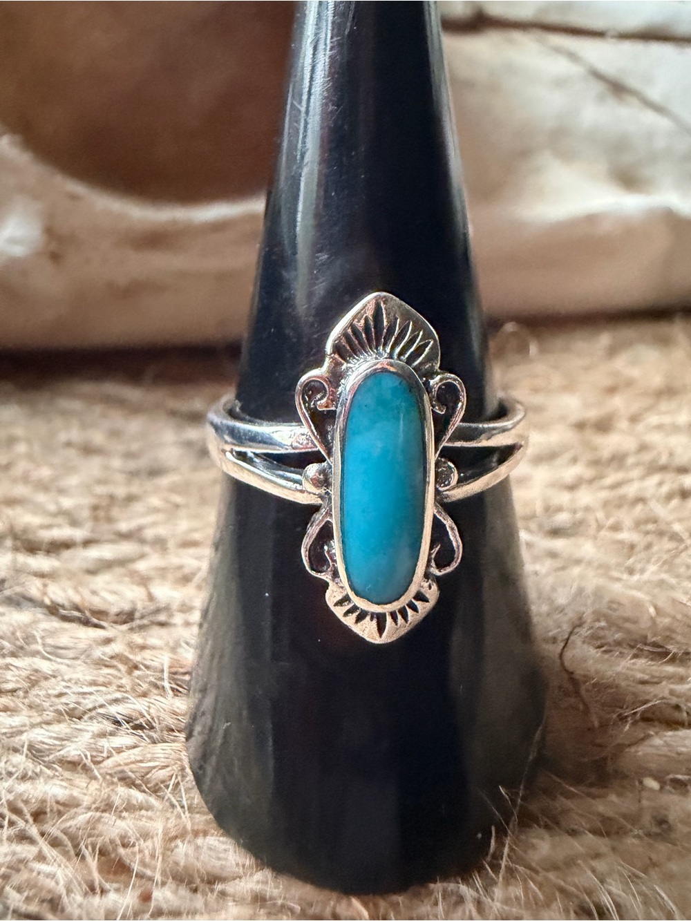 Turquoise Oval Sterling  Silver Ring - Blue Stone Women's Jewelry
